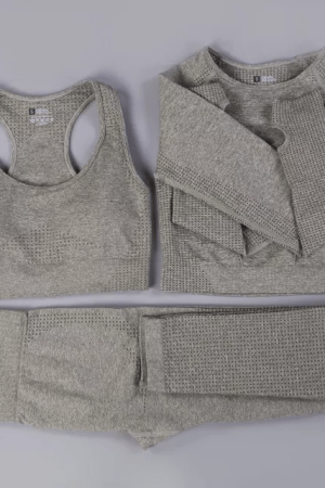 3 PIECE SEAMLESS TIGHTS, BRA & LONG SLEEVE TOP – OLIVE