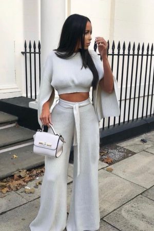 CHUNKY KNIT LOUNGEWEAR SET - WHITE