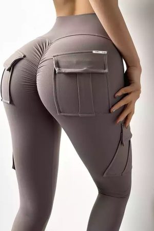CARGO POCKET BOOTY SCRUNCH BUM TIGHTS - GREY