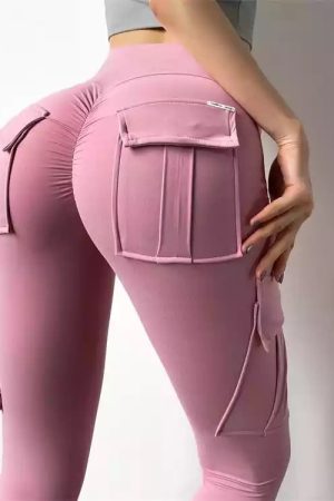 CARGO POCKET BOOTY SCRUNCH BUM TIGHTS - PINK