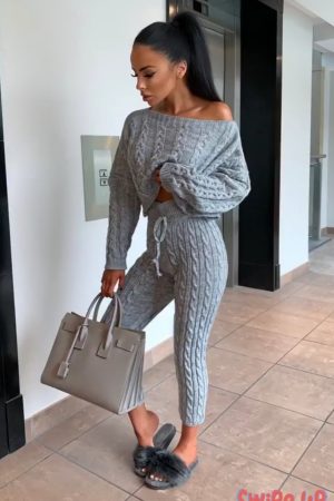 Cable Knit Loungewear Set - Grey