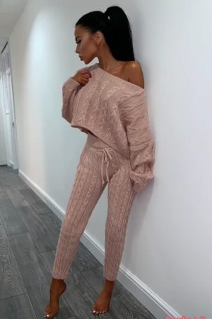 Cable Knit Loungewear Set - Blush