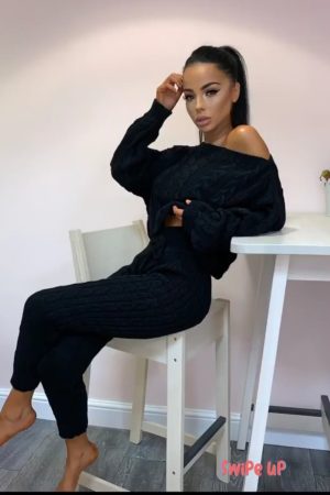 Cable Knit  Loungewear Set - Black