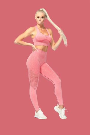 SEAMLESS SCRUNCH BUM TIGHTS & BRA SET – RAVE RED