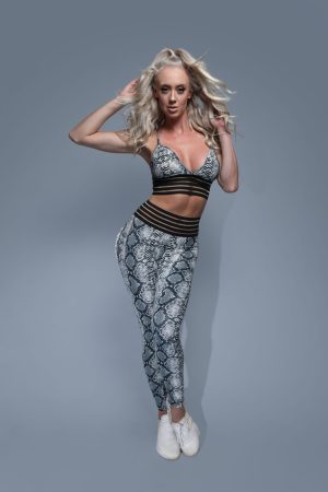 POCKET BOOTY SCRUNCH BUM TIGHTS & BRA - SNAKEPRINT GREY