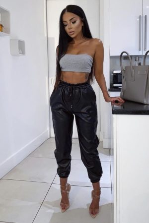 FAUX LEATHER TROUSERS - BLACK