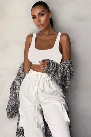 2 PIECE SET CARGO TRACKSUIT PANTS AND TOP - WHITE