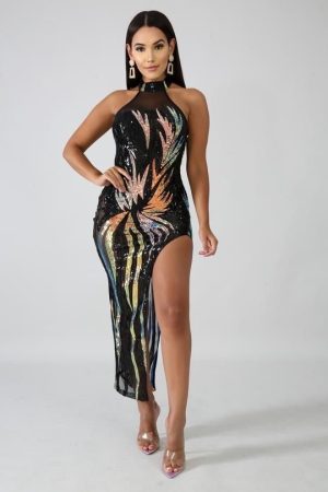 Sequins Rose Gold Dress - Black