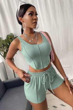 BUSTIER TANK TOP AND DRAW STING SHORTS SET - MINT