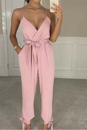 Ankle Tie Jumpsuit - Salmon