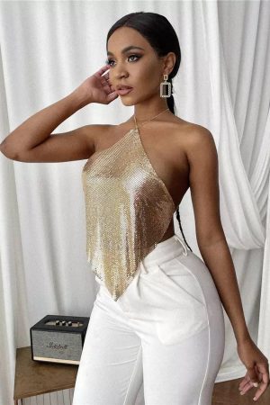 HALTER METALLIC TOP - GOLD