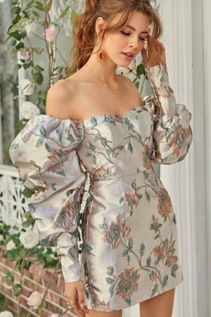 Puffy On Or Off Shoulder Dress - Gold & Silver