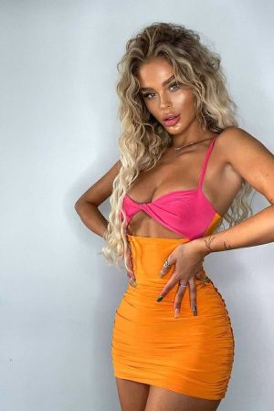 DOUBLE TWIST DRESS - PINK & ORANGE