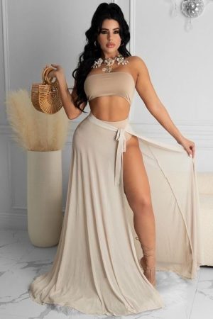 3 PIECE BIKINI & WRAP SKIRT SET - NUDE