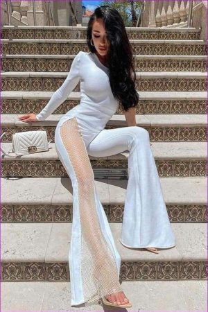 Rhinestone One Arm Jumpsuit - White