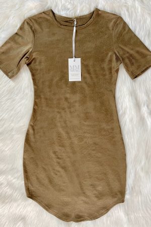 T-SHIRT CURVE DRESS - BROWN SUEDE