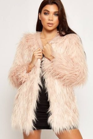 Shaggy Faux Fur Jacket - Rose Gold