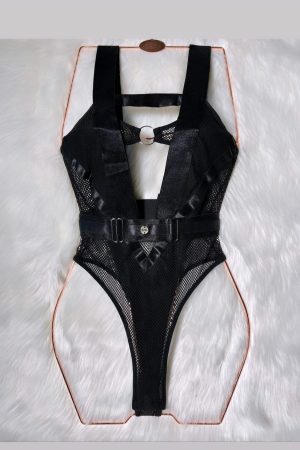 Mesh Lingerie Bodysuit - Black
