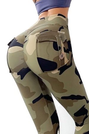 Cargo Pocket Booty Scrunch Bum Tights - Camo