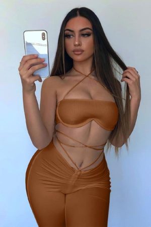 2 Piece Rough Trouser & Halter Wired Top - Brown