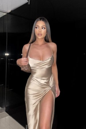 Satin Midi Dress - Champagne