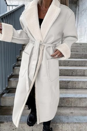 Faux Leather Sheep Skin Coat - Beige