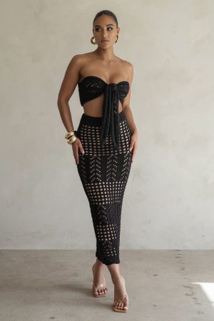 Crochet Top & Skirt Set - Black