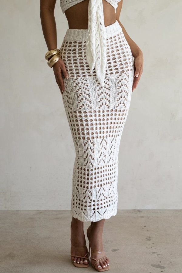 Crochet Top & Skirt Set - White - Image 7