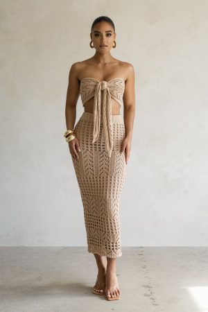 Crochet Top & Skirt Set - Cream