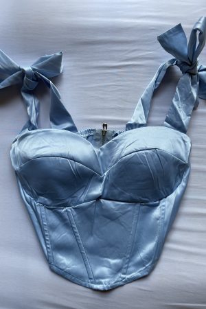 Satin Corset With Bows - Baby Blue