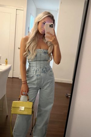 Denim Strapless Jumpsuit - Light Blue