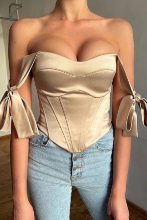 Satin Corset With Bows - Cream