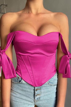 Satin Corset With Bows - Pink