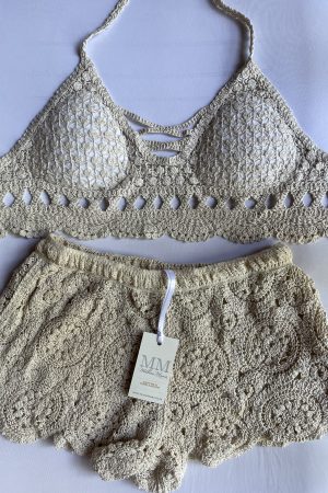 Crochet Top & Short Set - Cream