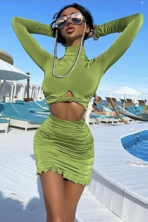 Frill Top & Skirt Set - Green