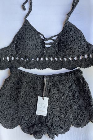 Crochet Top & Short Set - Black