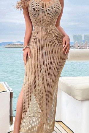 Crochet Knit Dress Cover Up - Cream
