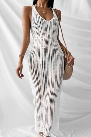 Crochet Knit Dress Cover Up - White