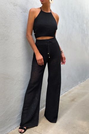 2 Piece Knit Top & Trouser Set - Black