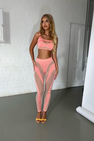 2 Piece Bralet & Trouser Mesh Panel Set - Peace & Nude