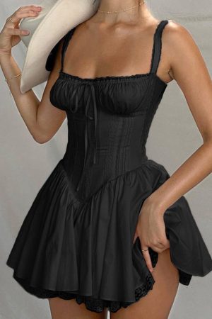 Lace Trim Baby Doll Dress - Black