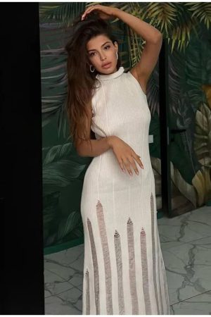 Knitted Maxi Tread Dress - White