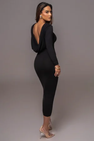 Long Sleeve Open Back Dress - Black
