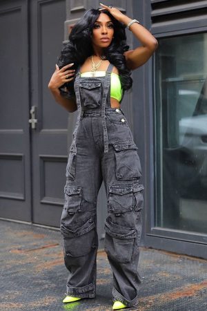Denim Dungarees - Black