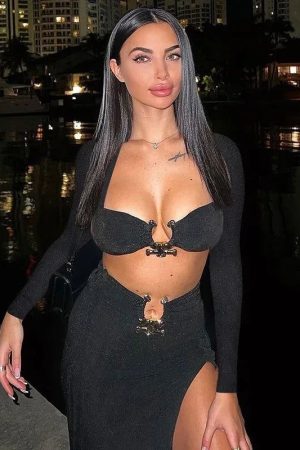 2 Piece Jeweled Long Sleeve Top and Skirt Set - Black