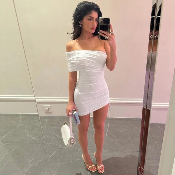 Kylie One Shoulder Dress - White - Image 4